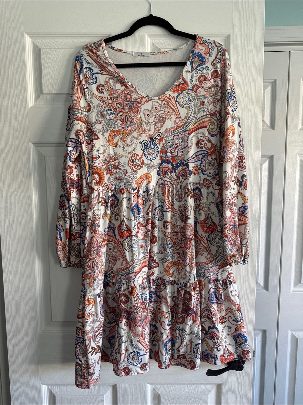 Paisley V-Neck Tiered Women's Dress in Multi-Color